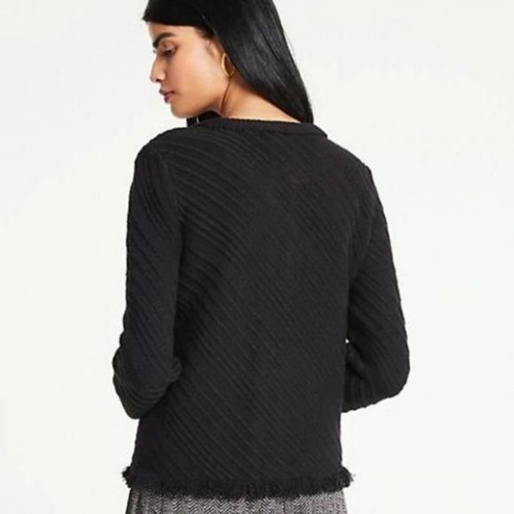 Ann Taylor Stitched Fringed Sweater Jacket XS - Picture 3 of 4